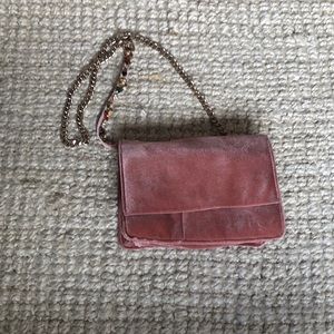 Zara pink velvet crossbody bag with jewelled chain